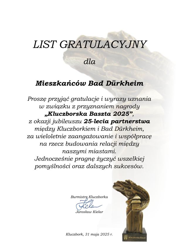 Jubileusz 25 lecia partnerstwa Kluczbork Bad Duerkheim