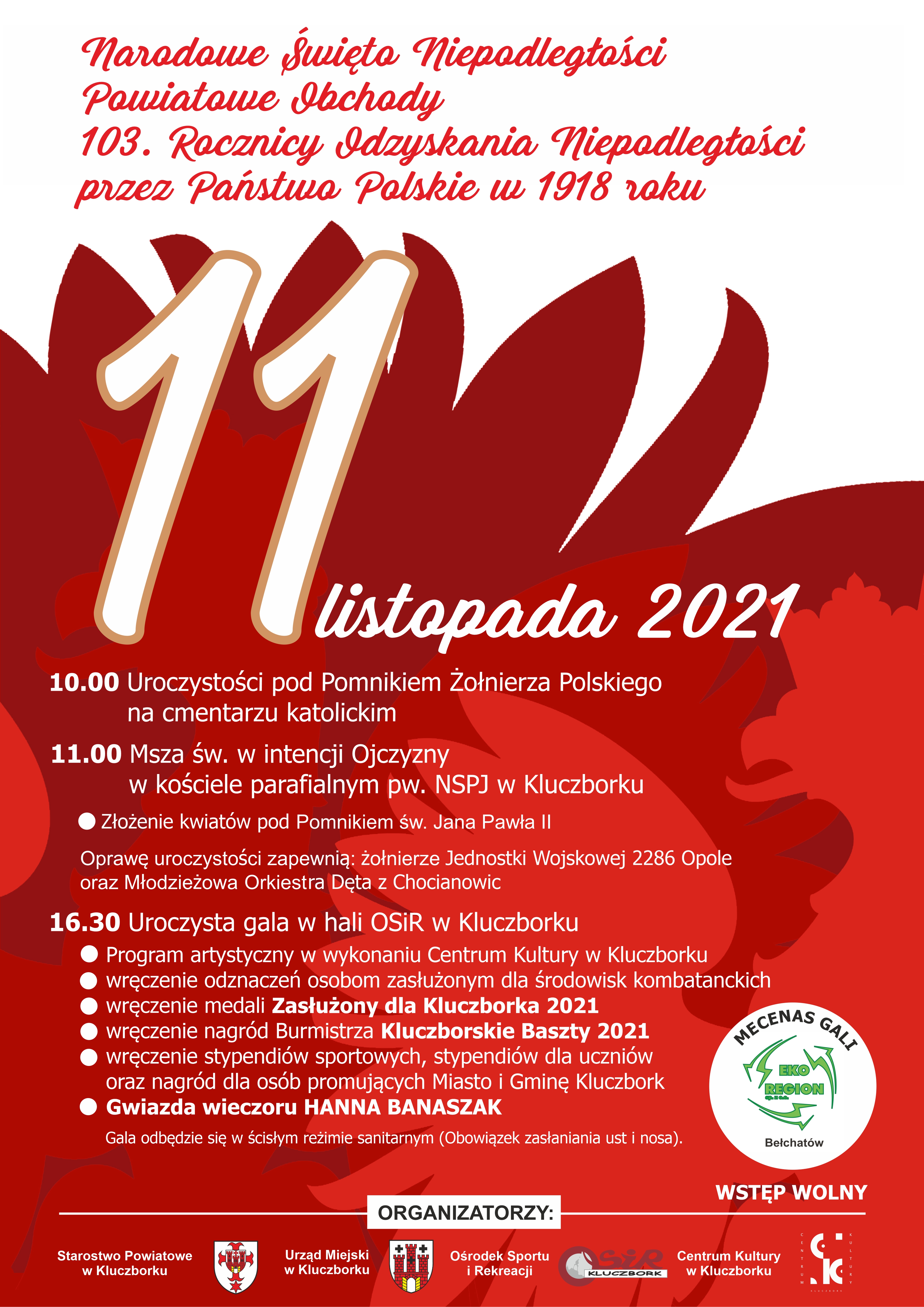 Zapraszamy na obchody Narodowego Święta Niepodległości 11 listopada 2021r.