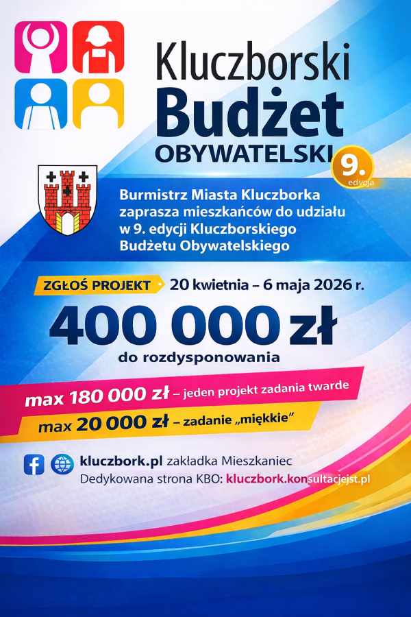 Zgłoś projekt do Kluczborskiego Budżetu Obywatelskiego od 20 kwietnia do 6 maja 2026